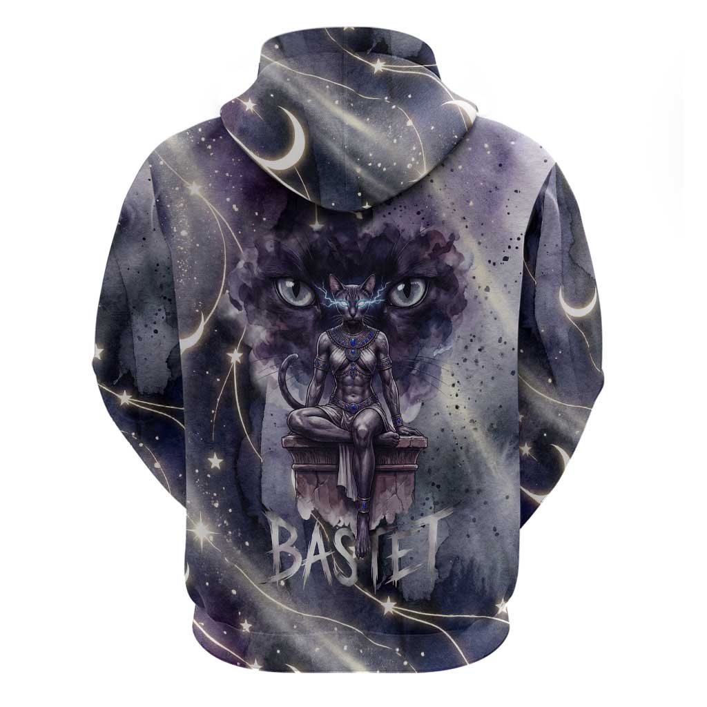 Bastet Egyptian Hoodie Cat Goddess Cosmic Protector Moon Magic Night Sky