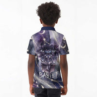 Bastet Egyptian Kid Polo Shirt Cat Goddess Cosmic Protector Moon Magic Night Sky