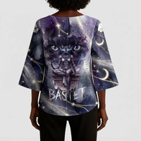 Bastet Egyptian Kimono Sleeve Blouse Cat Goddess Cosmic Protector Moon Magic Night Sky