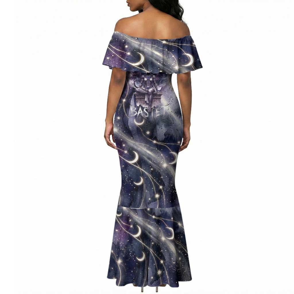 Bastet Egyptian Mermaid Dress Cat Goddess Cosmic Protector Moon Magic Night Sky