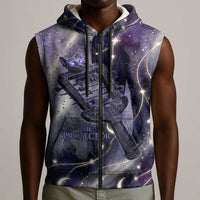 Bastet Egyptian Sleeveless Zip Hoodie Cat Goddess Cosmic Protector Moon Magic Night Sky