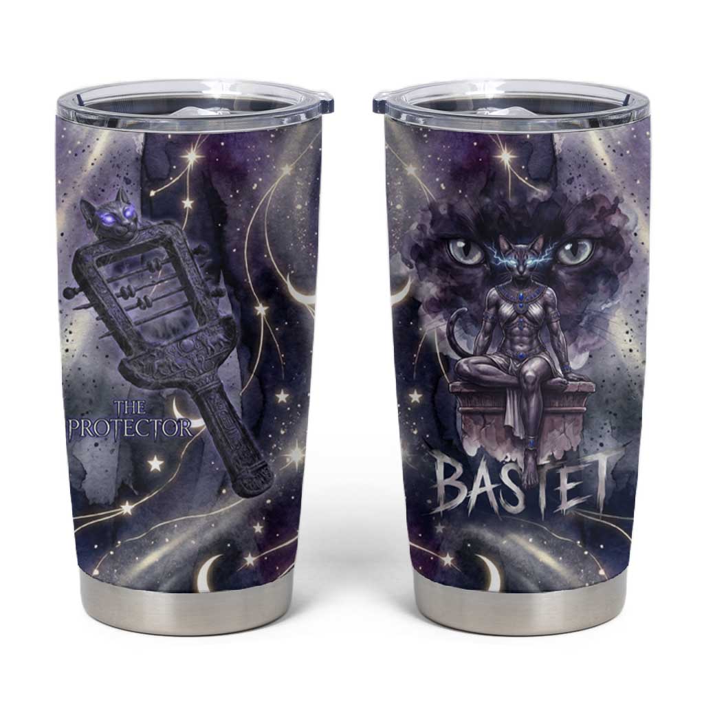 Bastet Egyptian Tumbler Cup Cat Goddess Cosmic Protector Moon Magic Night Sky