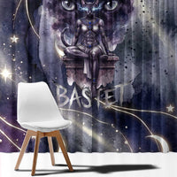 Bastet Egyptian Window Curtain Cat Goddess Cosmic Protector Moon Magic Night Sky
