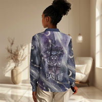 Bastet Egyptian Women Casual Shirt Cat Goddess Cosmic Protector Moon Magic Night Sky