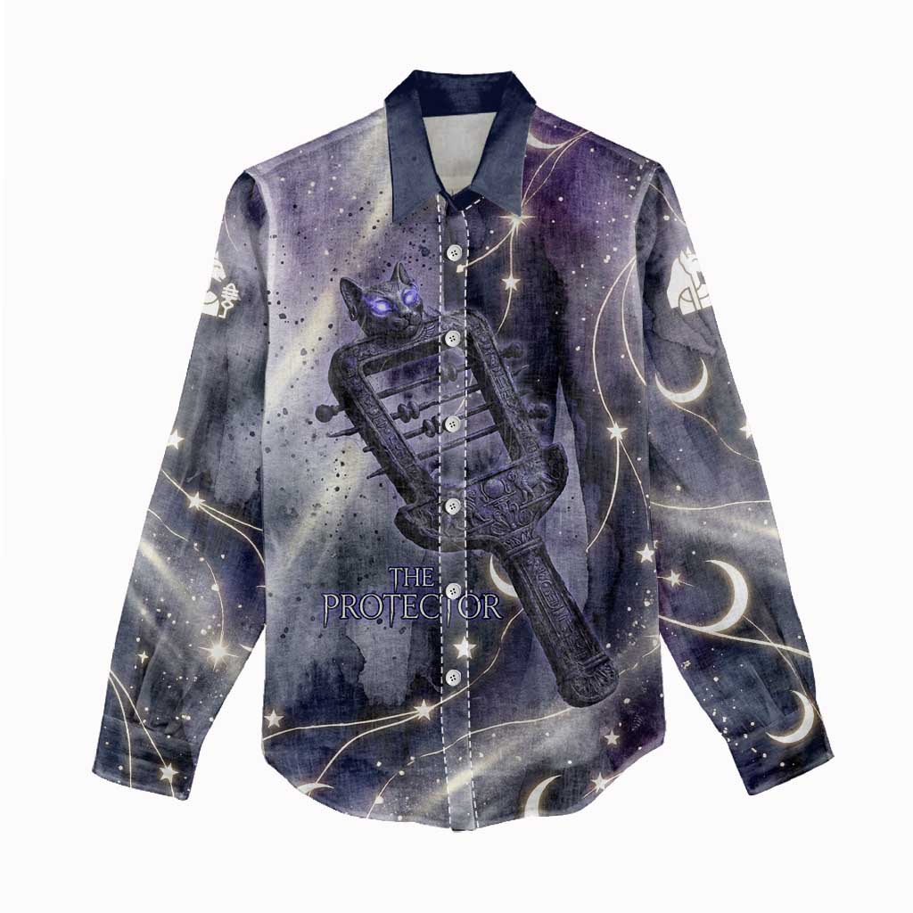 Bastet Egyptian Women Casual Shirt Cat Goddess Cosmic Protector Moon Magic Night Sky