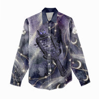 Bastet Egyptian Women Casual Shirt Cat Goddess Cosmic Protector Moon Magic Night Sky