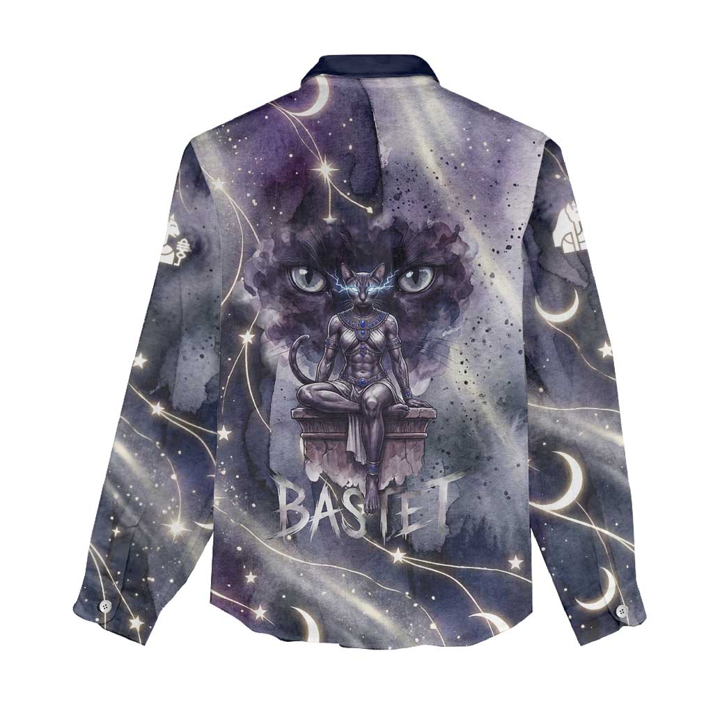 Bastet Egyptian Women Casual Shirt Cat Goddess Cosmic Protector Moon Magic Night Sky