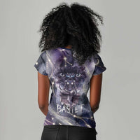 Bastet Egyptian Women V-Neck T-Shirt Cat Goddess Cosmic Protector Moon Magic Night Sky