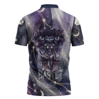 Bastet Egyptian Zipper Polo Shirt Cat Goddess Cosmic Protector Moon Magic Night Sky