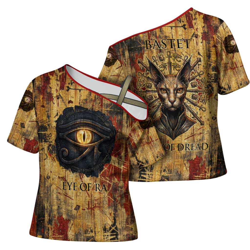 Bastet Egyptian Cross Shoulder Shirt Eye of Ra Cat Goddess Lady of Dread Ancient Power