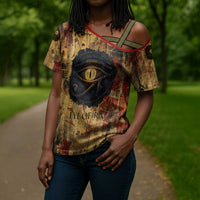 Bastet Egyptian Cross Shoulder Shirt Eye of Ra Cat Goddess Lady of Dread Ancient Power