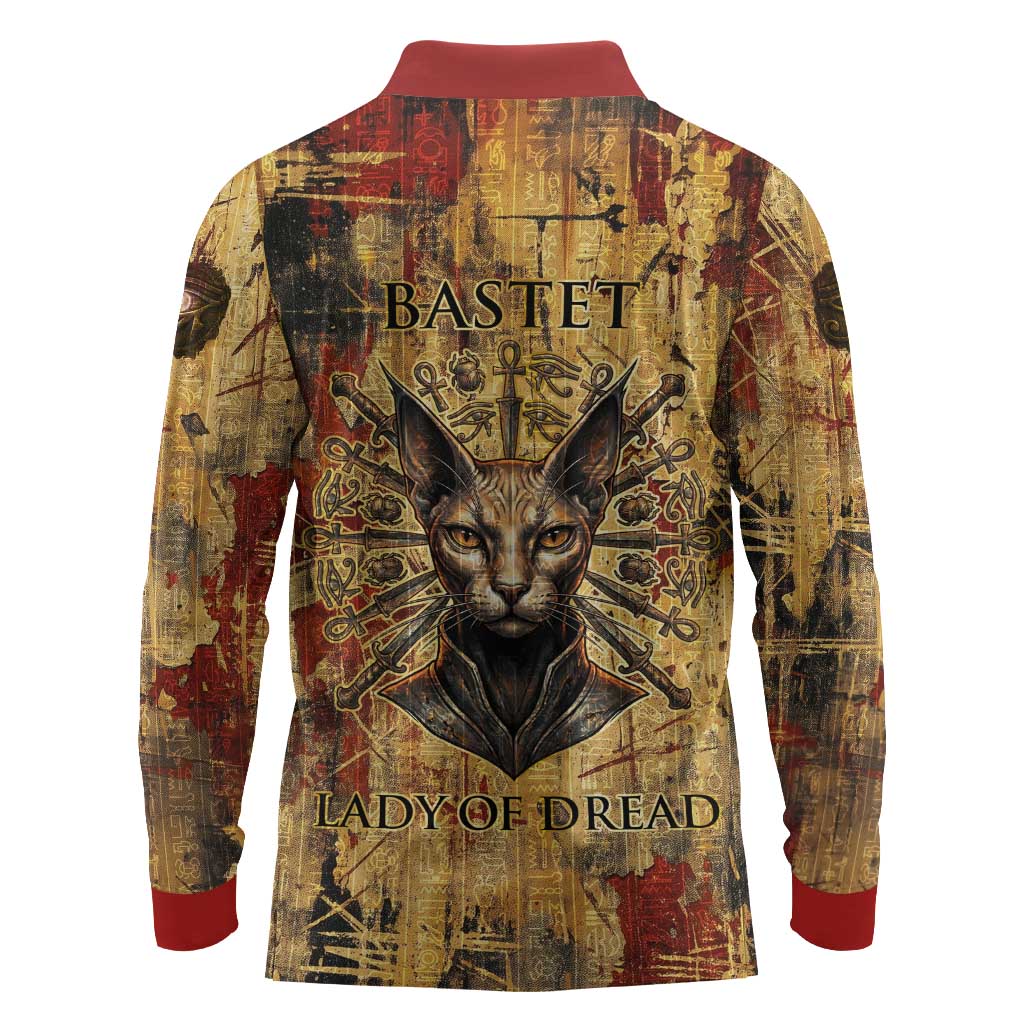 Bastet Egyptian Long Sleeve Polo Shirt Eye of Ra Cat Goddess Lady of Dread Ancient Power