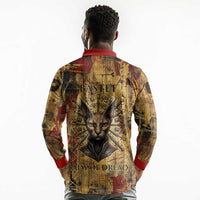 Bastet Egyptian Long Sleeve Polo Shirt Eye of Ra Cat Goddess Lady of Dread Ancient Power