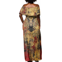 Bastet Egyptian Off Shoulder Maxi Dress Eye of Ra Cat Goddess Lady of Dread Ancient Power