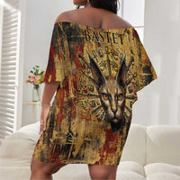 Bastet Egyptian Off Shoulder Short Dress Eye of Ra Cat Goddess Lady of Dread Ancient Power