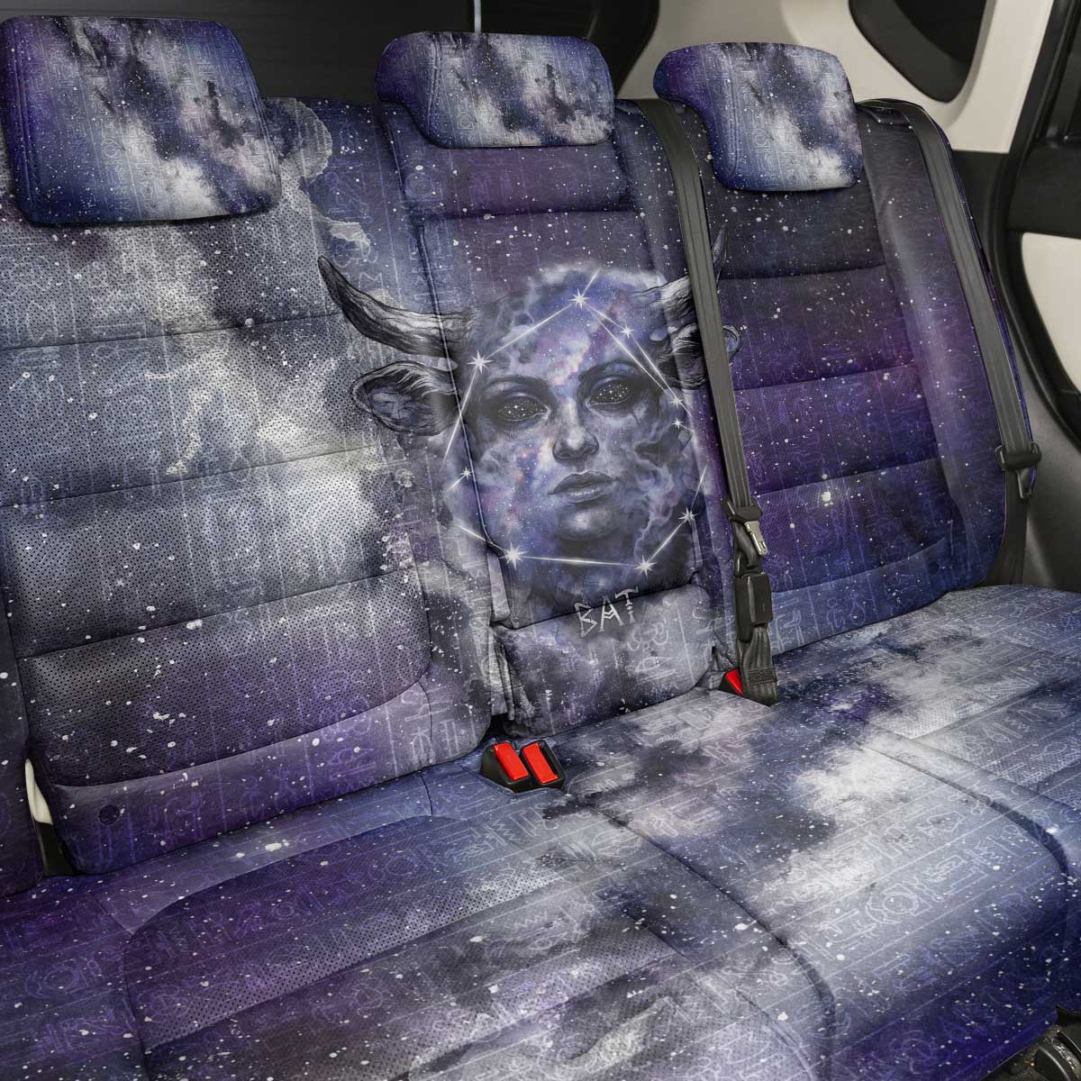 Bat Egyptian Back Car Seat Cover Cow Goddess Celestial Face Horn Ring Gem Cosmic Starry Sky