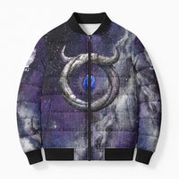 Bat Egyptian Bomber Puffer Jacket Cow Goddess Celestial Face Horn Ring Gem Cosmic Starry Sky