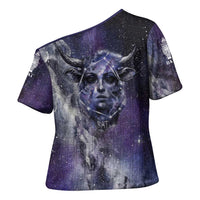 Bat Egyptian Cross Shoulder Shirt Cow Goddess Celestial Face Horn Ring Gem Cosmic Starry Sky