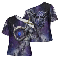 Bat Egyptian Cross Shoulder Shirt Cow Goddess Celestial Face Horn Ring Gem Cosmic Starry Sky
