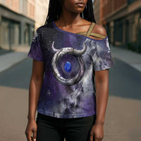 Bat Egyptian Cross Shoulder Shirt Cow Goddess Celestial Face Horn Ring Gem Cosmic Starry Sky