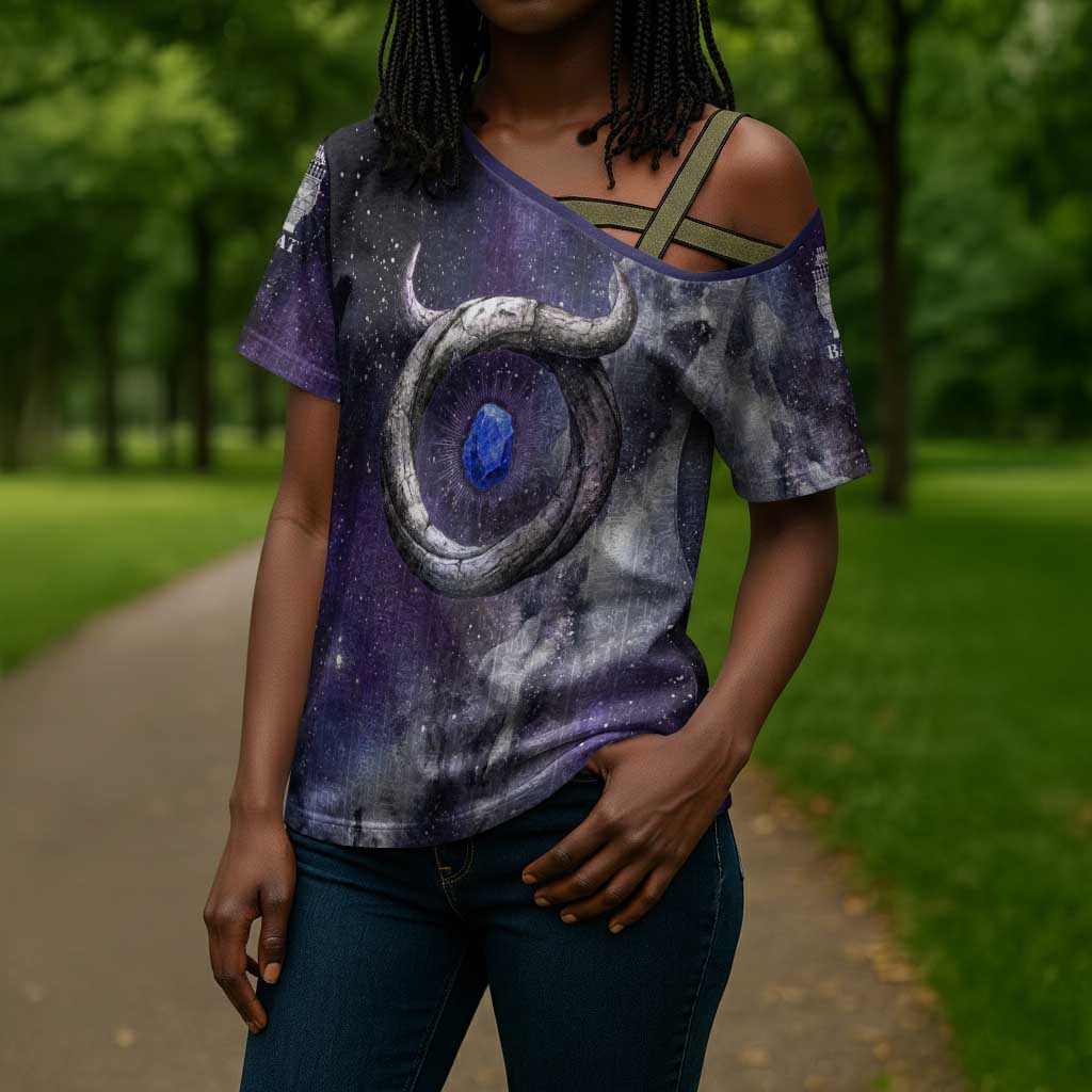 Bat Egyptian Cross Shoulder Shirt Cow Goddess Celestial Face Horn Ring Gem Cosmic Starry Sky