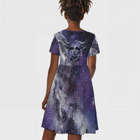 Bat Egyptian Kid Short Sleeve Dress Cow Goddess Celestial Face Horn Ring Gem Cosmic Starry Sky