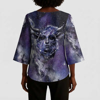 Bat Egyptian Kimono Sleeve Blouse Cow Goddess Celestial Face Horn Ring Gem Cosmic Starry Sky