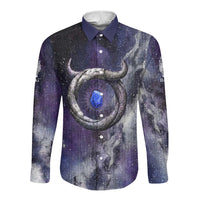 Bat Egyptian Long Sleeve Button Shirt Cow Goddess Celestial Face Horn Ring Gem Cosmic Starry Sky