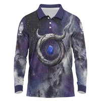 Bat Egyptian Long Sleeve Polo Shirt Cow Goddess Celestial Face Horn Ring Gem Cosmic Starry Sky