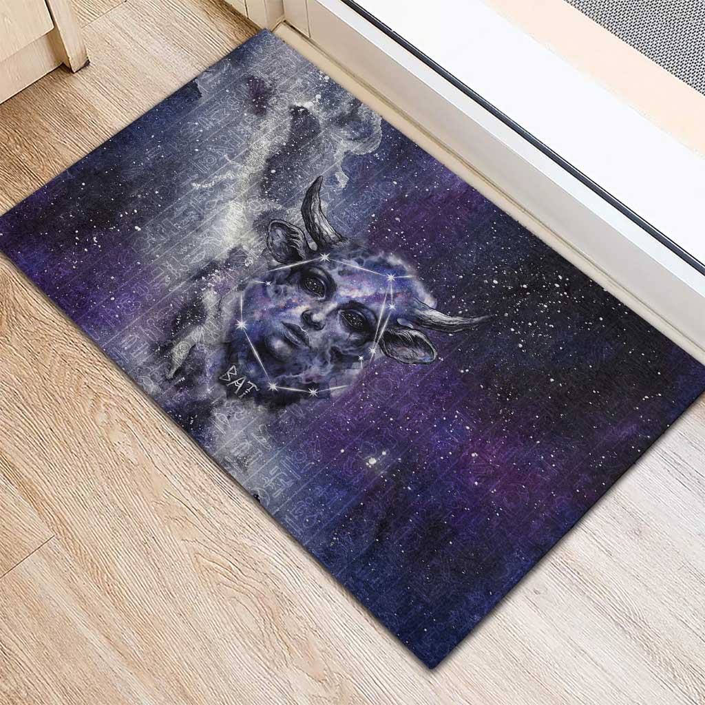 Bat Egyptian Rubber Doormat Cow Goddess Celestial Face Horn Ring Gem Cosmic Starry Sky