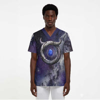 Bat Egyptian Scrub Top Cow Goddess Celestial Face Horn Ring Gem Cosmic Starry Sky