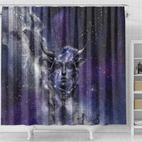 Bat Egyptian Shower Curtain Cow Goddess Celestial Face Horn Ring Gem Cosmic Starry Sky