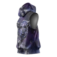 Bat Egyptian Sleeveless Hoodie Cow Goddess Celestial Face Horn Ring Gem Cosmic Starry Sky
