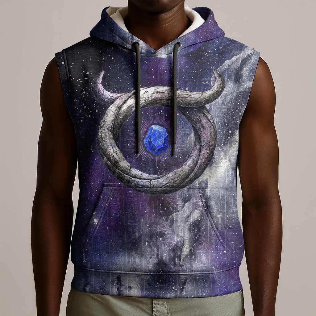 Bat Egyptian Sleeveless Hoodie Cow Goddess Celestial Face Horn Ring Gem Cosmic Starry Sky