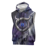 Bat Egyptian Sleeveless Zip Hoodie Cow Goddess Celestial Face Horn Ring Gem Cosmic Starry Sky