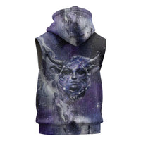 Bat Egyptian Sleeveless Zip Hoodie Cow Goddess Celestial Face Horn Ring Gem Cosmic Starry Sky