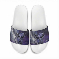 Bat Egyptian Slide Sandals Cow Goddess Celestial Face Horn Ring Gem Cosmic Starry Sky