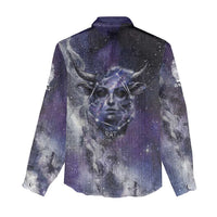 Bat Egyptian Women Casual Shirt Cow Goddess Celestial Face Horn Ring Gem Cosmic Starry Sky