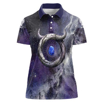Bat Egyptian Women Polo Shirt Cow Goddess Celestial Face Horn Ring Gem Cosmic Starry Sky