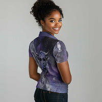 Bat Egyptian Women Polo Shirt Cow Goddess Celestial Face Horn Ring Gem Cosmic Starry Sky