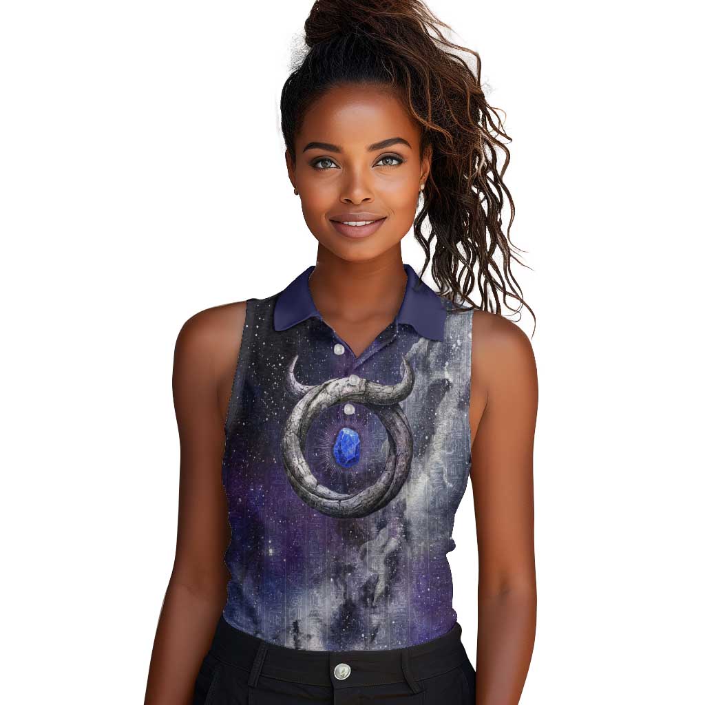 Bat Egyptian Women Sleeveless Polo Shirt Cow Goddess Celestial Face Horn Ring Gem Cosmic Starry Sky