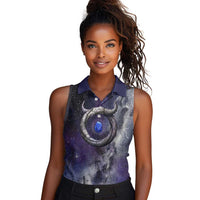 Bat Egyptian Women Sleeveless Polo Shirt Cow Goddess Celestial Face Horn Ring Gem Cosmic Starry Sky