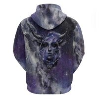 Bat Egyptian Zip Hoodie Cow Goddess Celestial Face Horn Ring Gem Cosmic Starry Sky
