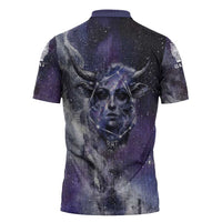 Bat Egyptian Zipper Polo Shirt Cow Goddess Celestial Face Horn Ring Gem Cosmic Starry Sky