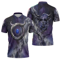 Bat Egyptian Zipper Polo Shirt Cow Goddess Celestial Face Horn Ring Gem Cosmic Starry Sky