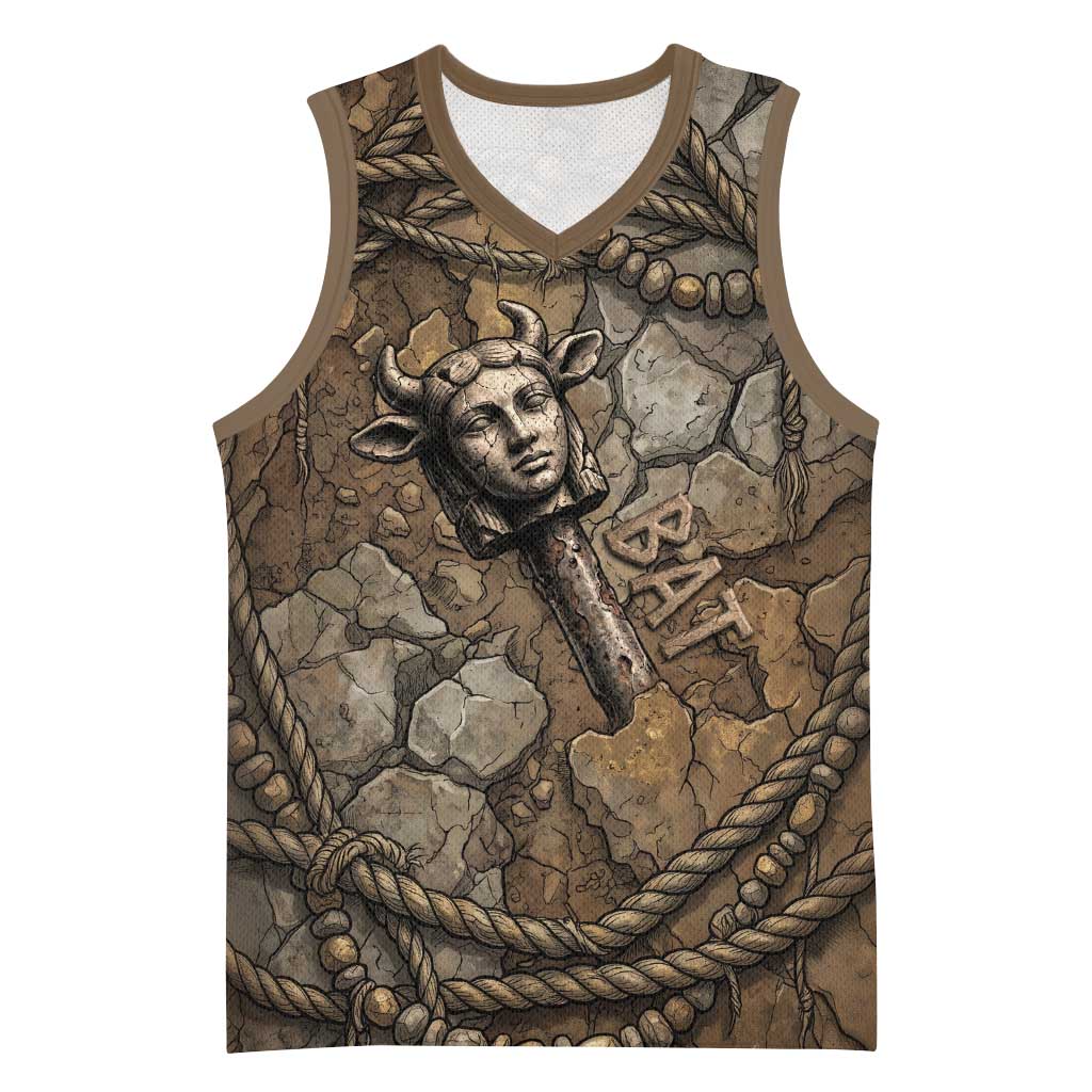 Bat Basketball Jersey Goddess of the Cosmos Ancient Egyptian Cow Horns Stone