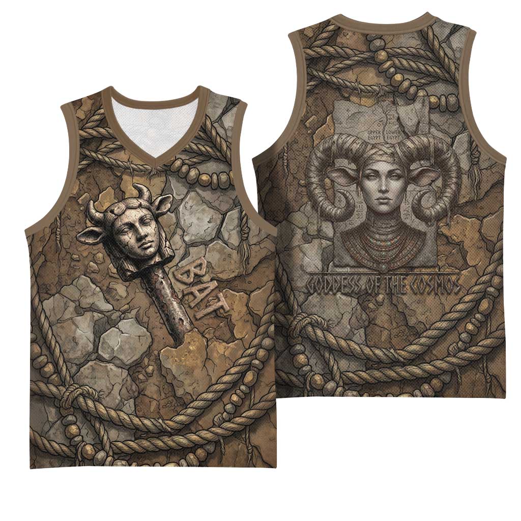 Bat Basketball Jersey Goddess of the Cosmos Ancient Egyptian Cow Horns Stone