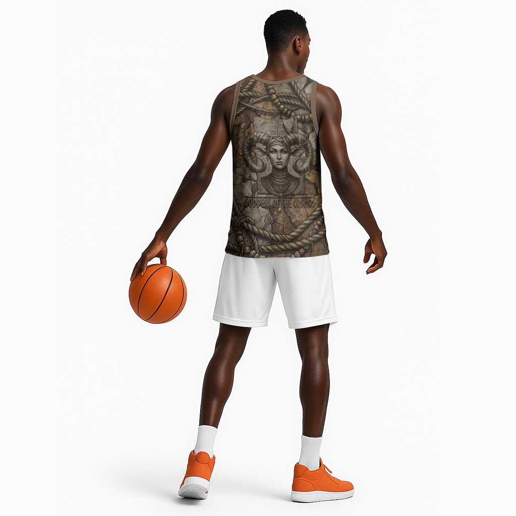 Bat Basketball Jersey Goddess of the Cosmos Ancient Egyptian Cow Horns Stone