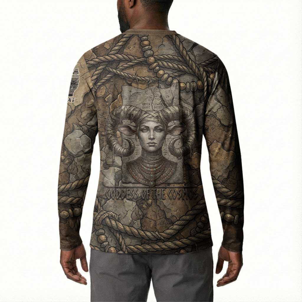 Bat Button Sweatshirt Goddess of the Cosmos Ancient Egyptian Cow Horns Stone