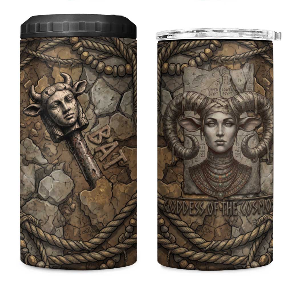 Bat 4 in 1 Can Cooler Tumbler Goddess of the Cosmos Ancient Egyptian Cow Horns Stone